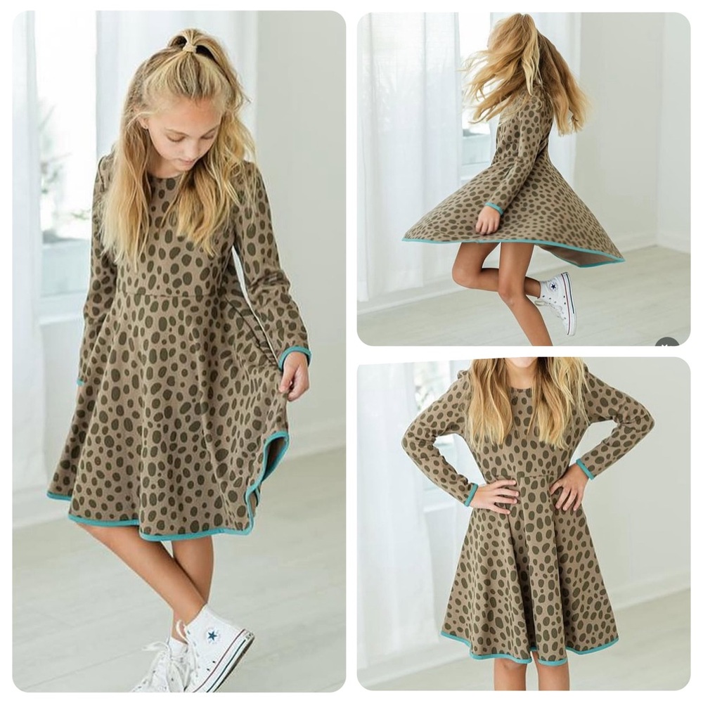 NEW‎ Finding Foxtale Girls Skipping Rock Dress Size 5 Brown Stretch Animal Print